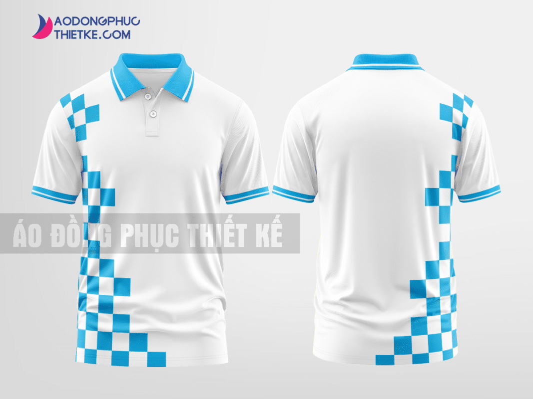 Mẫu áo đồng phục công ty có cổ ngôn ngữ Tiếng Đức xanh da trời thiết kế may đẹp DPP1105