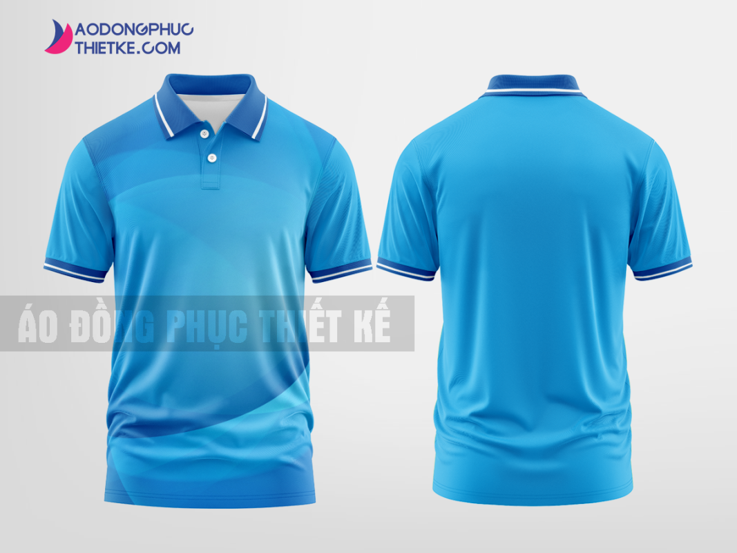 Mẫu áo đồng phục thun cổ bẻ Quỳnh Khanh Màu xanh thiên thanh thiết kế uy tín DPP2492